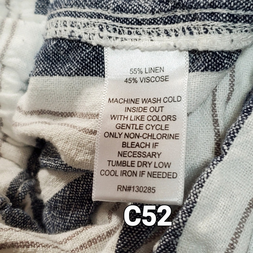 Euro Summer Coastal Linen Blend Pants Nautical Striped Casual Vaca Size L Resort - Picture 6 of 6